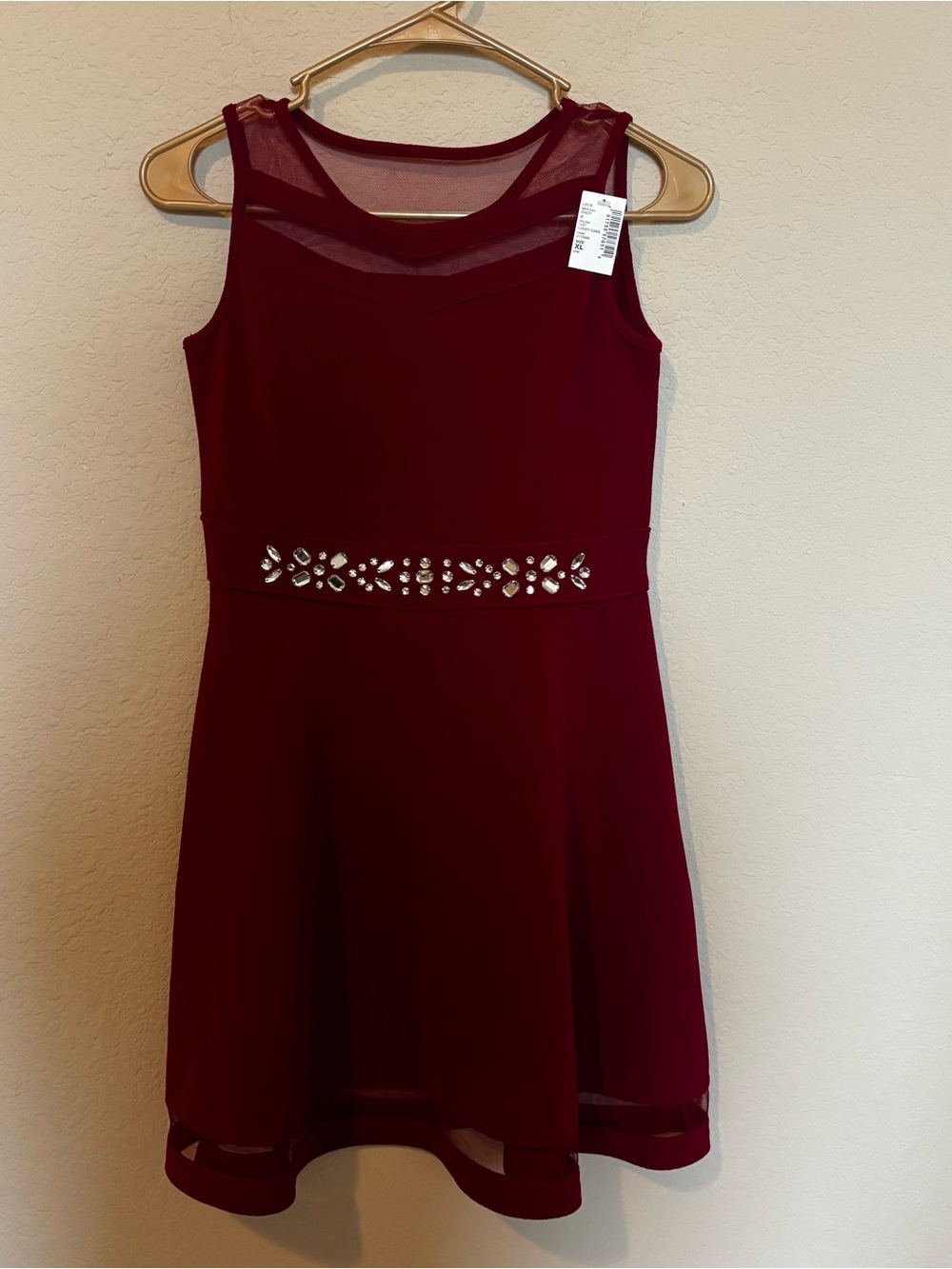 Children’s Place Girls Red Dress Rhinestone Waistband Size XL 14